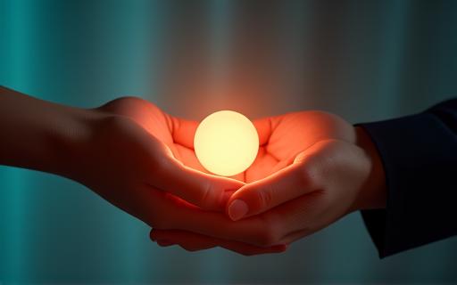 Two hands passing a glowing baton, symbolizing a smooth transition.