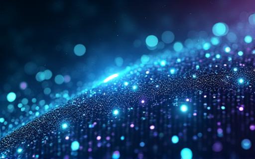 Flowing digital data streams and network nodes creating a futuristic background.