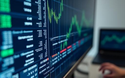 Close-up of a complex financial spreadsheet on a monitor with data graphs.