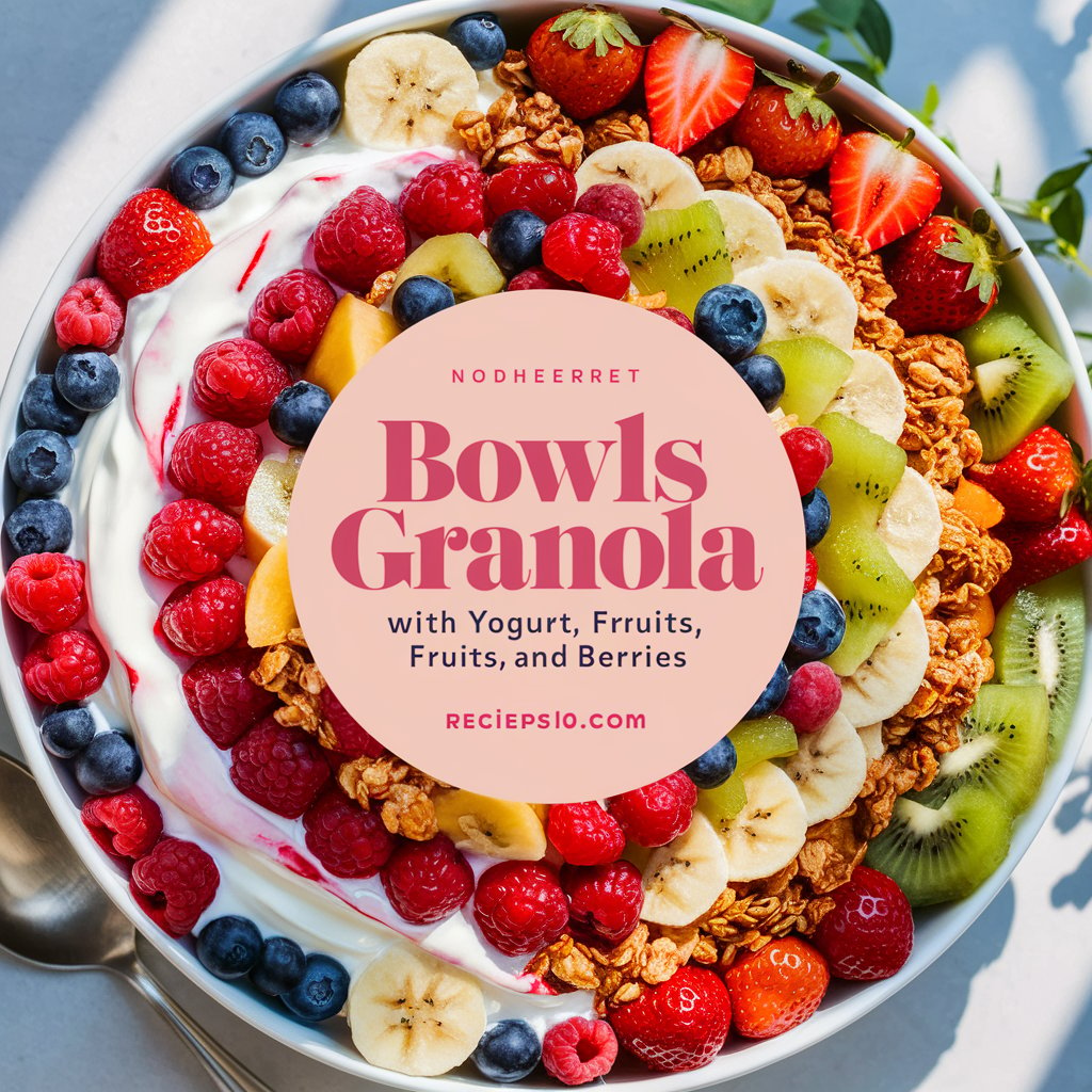 bowls granola with yogurt fruits berries| Greek Yogurt 