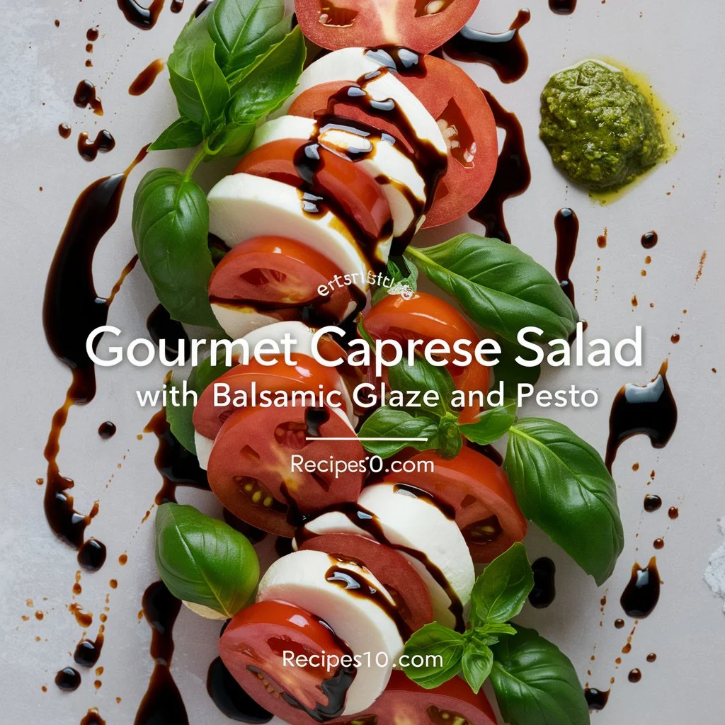 Gourmet Caprese Salad with Balsamic Glaze and Pesto